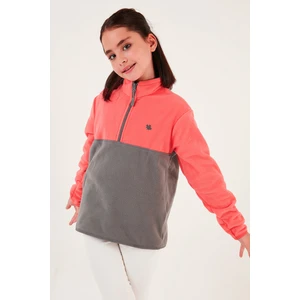 Yumuşak Dokulu Yarım Fermuarlı Renk Bloklu Dik Yaka Polar Unisex Çocuk Polar 5905004