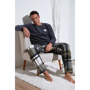 Ekoseli Regular Fit Düğmeli Bisiklet Yaka Kışlık Polar Pijama Takımı Erkek Pijama Takımı 60961008