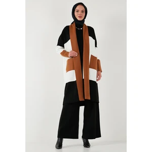 Modest Regular Fit Renk Bloklu Uzun Tesettür Triko Hırka Bayan HIRKA 4616172