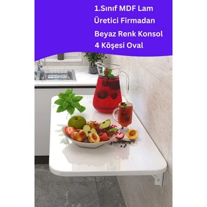 kydonia home mdf lam 4 köşesi oval parlak beyaz duvara monte kırma katlanır mutfak ve yemek masası
