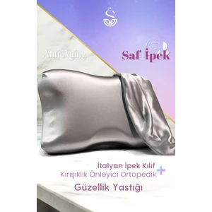 Shine Pillow %100 Ipek Gri Renk Kılıfı ile Yaşlanma Karşıtı Ortopedik Visko Yastık