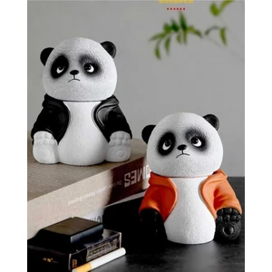 Taşdevri Life  2 Li Takım Dekoratif Kapaklı Sevimli Panda Küllük, Kültablası