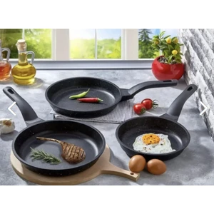 Linka Home Döküm Granit Tava Seti 20 cm 24 cm 28 cm Yapışmaz Siyah Renk Dayanıklı Kullanım