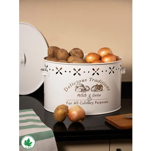 Büyük Boy Bölmeli Lüx Metal Patates Soğan Kovası Beyaz