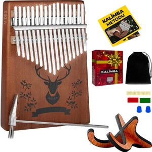 KLX-456-PAK Hakiki Ağaç Geyik Desenli Kalimba 17 Tuşlu Full Set