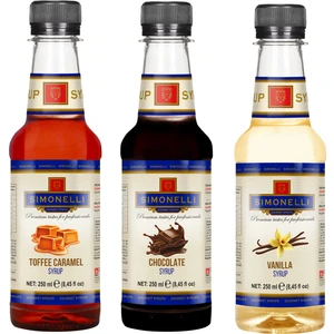 3'lü Şurup Seti (Toffee Karamel + Çikolata+ Vanilya) Kahve ve Kokteyl Şurubu 3X250ML