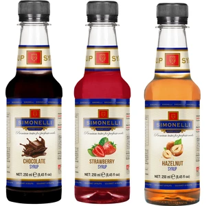 3'lü Şurup Seti (Çikolata + Çilek+ Fındık) Kahve ve Kokteyl Şurubu 3X250ML