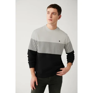 Erkek Gri-Siyah İnterlok Kumaş Bisiklet Yaka Baskılı Sweatshirt A32Y1313