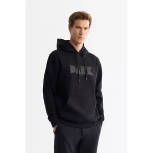 Avva Erkek Siyah Kapüşonlu Pamuklu Baskılı Elastan Regular Fit Sweatshirt A42Y1322