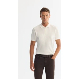 Erkek Ekru Polo Yaka Fermuarlı Rayon Triko T-Shirt A42Y5128