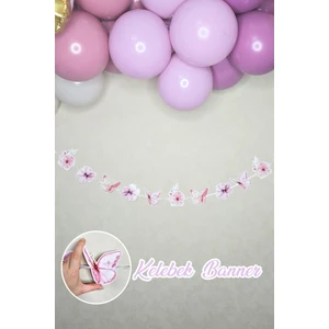 Kelebekler Banner Çiçekli Kelebekler Retro Pastel Renkler Banner Süs
