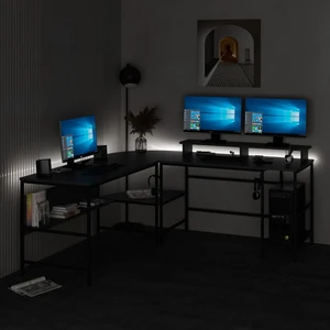 Greta Köşe Masa Set (Led Işıklı) - Antrasit