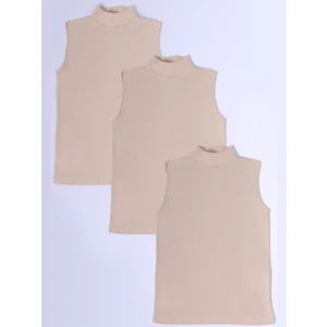Kadın Sıfır Kol Boğazlı Body 3lü Set Ten