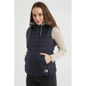 Kadın Kapüşonlu Penye Astarlı Şişme Yelek - Beyaz