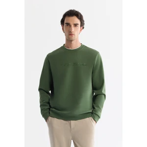Erkek Haki Bisiklet Yaka Pamuklu Baskılı Elastan Sweatshirt A42y1221