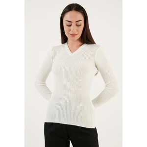 Fashion Friends Slim Fit V Yaka Fitilli Triko Kazak Bayan Kazak 24K0289K1