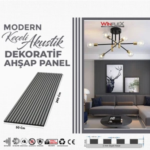 Keçeli Dekoratif Akustik Ahşap Panel – Antrasit Gri (50X240CM).