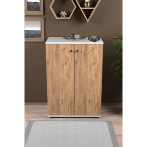 Gold Falez Ayakkabılık Çok Amaçlı Ayakkabı Dolabı 5 Raflı 2 Kapaklı Çam-Beyaz