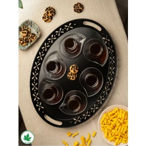 Lalin Tepsi Metal Oval Servis Tepsisi Siyah, Romantik Tepsi, Büyük Tepsi,çay Kahve Tepsisi