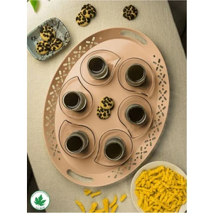 Lalin Tepsi Metal Oval Servis Tepsisi Cappuccino, Romantik Tepsi, Büyük Tepsi,çay Kahve Tepsisi