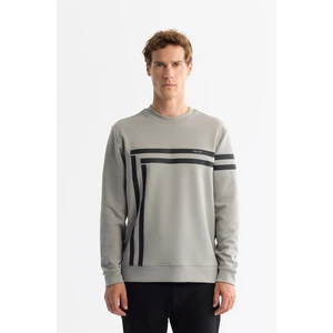 Erkek Gri Bisiklet Yaka Pamuklu Baskılı Elastan Sweatshirt A42y1284