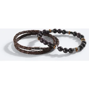 Erkek Kahverengi Deri Ceyt Ve Hematit Taşlı Bileklik A42y9615