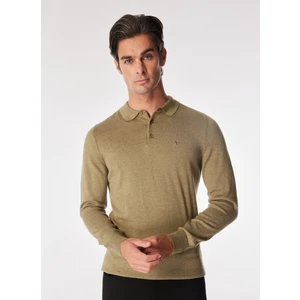 Polo Yaka Basic Düz Haki Melanj Erkek Kazak F4WM-KZK 2843