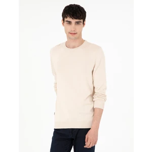 Pierre Cardin Erkek Bej Slim Fit Bisiklet Yaka Basic Triko Kazak 50296575-VR011