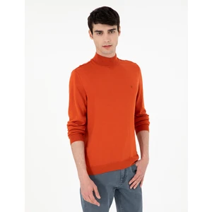 Pierre Cardin Erkek Turuncu Slim Fit Yarım Balıkçı Yaka Basic Triko Kazak 50296614-VR051