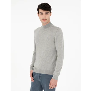 Pierre Cardin Erkek Açık Gri Melanj Slim Fit Yarım Balıkçı Yaka Basic Triko Kazak 50296614-VR091
