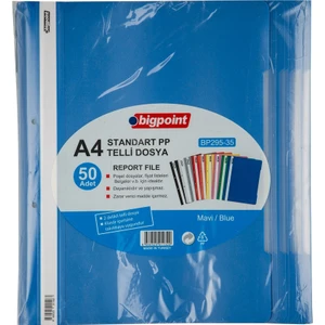 | Telli Dosya, Kalın Kapaklı, Poşet Dosyalara Uyumlu - 80 Gram (180 Adet A4) Kapasiteli, Mavi, 50 Adet