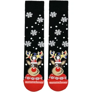 Siyah Christmas Kar Tanesi ve Geyik Desenli Eğlenceli Yılbaşı Çorabı
