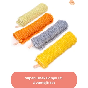 Süper Esnek Banyo Lifi Avantajlı Set -  4 Adet - Tüm Cilt Tiplerine Uygun 20x30 cm