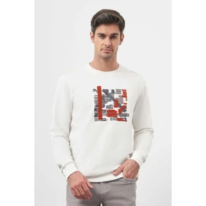 Erkek Beyaz Trend Bisiklet Yaka Sweat-Shirt