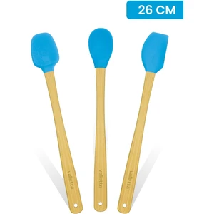 Indigo 3'lü Turkuaz Bambu Silikon Spatula Seti Uzun 26 Cm