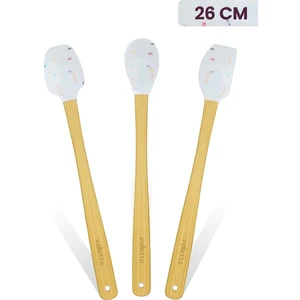 Indigo 3'lü Beyaz Renkli Noktalı Bambu Silikon Spatula Seti Uzun 26 cm