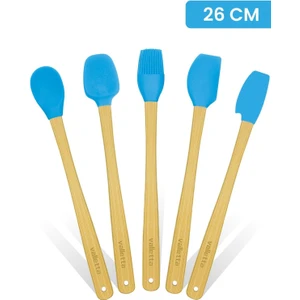 Indigo 5'li Turkuaz Bambu Silikon Spatula Seti Uzun 26 Cm