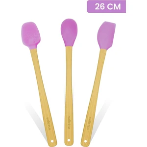 Indigo 3'lü Pembe Bambu Silikon Spatula Seti Uzun 26 Cm