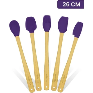 Indigo 5'li Mor Bambu Silikon Spatula Seti Uzun 26 Cm