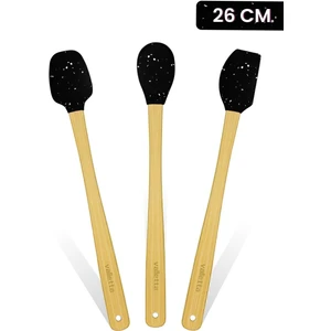 Indigo 3'lü Siyah Noktalı Bambu Silikon Spatula Seti Uzun 26 cm