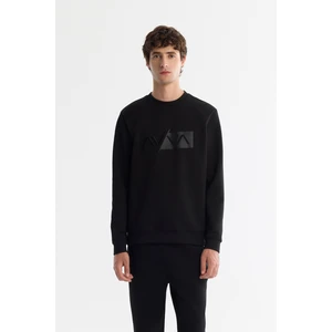 Erkek Siyah Bisiklet Yaka Pamuklu Baskılı Elastan Sweatshirt A42Y1259