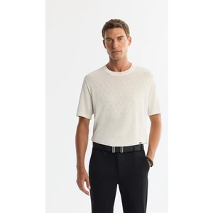 Avva Erkek Ekru Regular Fit Bisiklet Yaka Jakarlı Rayon Triko T-Shirt A42Y5008