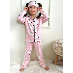Kız Çocuk Sevimli Kuzu Desenli Pembe Uzun Kollu Pijama Takımı