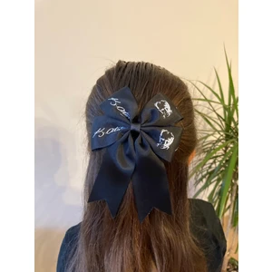 Kombin Takı 10 Kasım‘a Özel Siyah Fiyonk Toka Atatürk ve Imza Baskılı Siyah Uzun Kuyruklu Kız Çocuk Saç Tokası