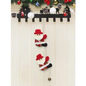 Yılbaşı Dekor Süsü Asılabilir Dekoratif Ipe Tırmanan Zilli Peluş Noel Baba 45 cm