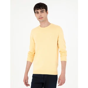 Pierre Cardin Erkek Açık Sarı Slim Fit Bisiklet Yaka Basic Triko Kazak 50296575-VR004