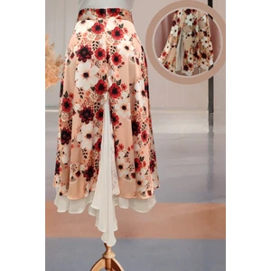 Due Stelle Şifon Detaylı Yırtmaçlı Tango Eteği - Ön ve Arka Yırtmaçlı Hareketli Tasarım