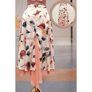 Due Stelle Şifon Detaylı Yırtmaçlı Tango Eteği - Ön ve Arka Yırtmaçlı Hareketli Tasarım