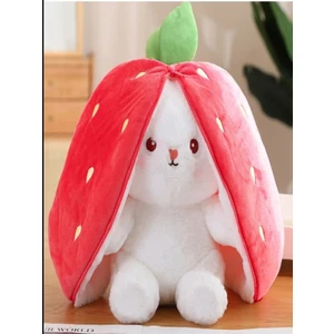 Pufu Toys Sevgiliye Özel Hediye Çilek Tavşan Özel Tasarım- Peluş Tavşan Oyuncak 35 cm