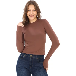 Penye Bizden Likralı Pamuk Tişört-Slim Fit -Açık Kahve